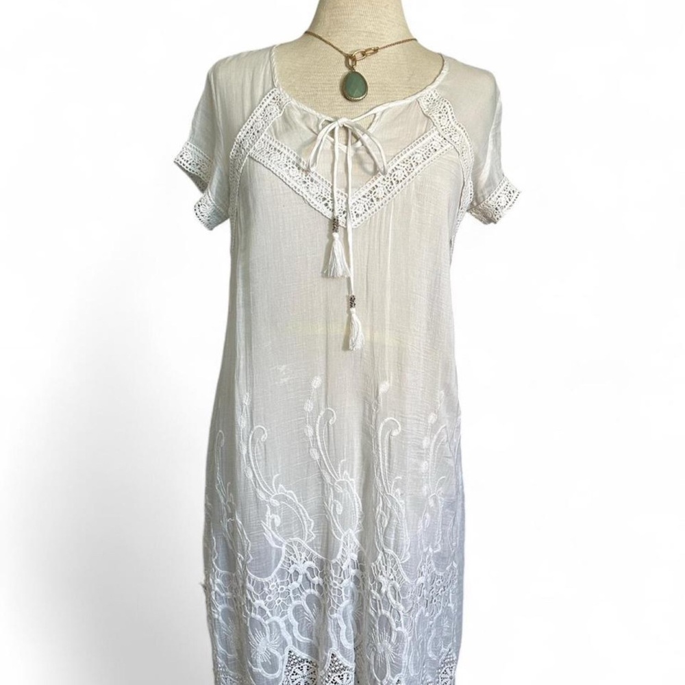 Safire White and lace embroidered boho sheer cover up dress